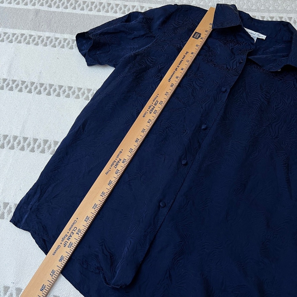 Vtg Anna Frank Button Up Blouse Minimalist Gothic 100% Silk Navy Zebra Women's S - Picture 4 of 9